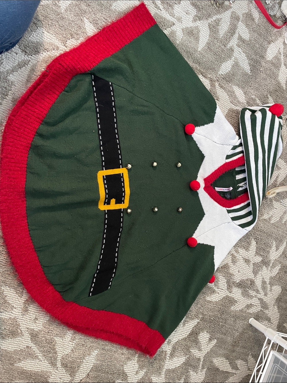 Adults Holiday Elf Costume Poncho - Green & Red